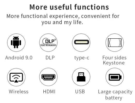 Mini S350 1080P Full HD DLP 4K 3D Home Theater Projectors WIFI Android 9 Built-in Battery